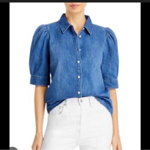 Frame Denim Blue Puff Sleeve Button-Down Shirt